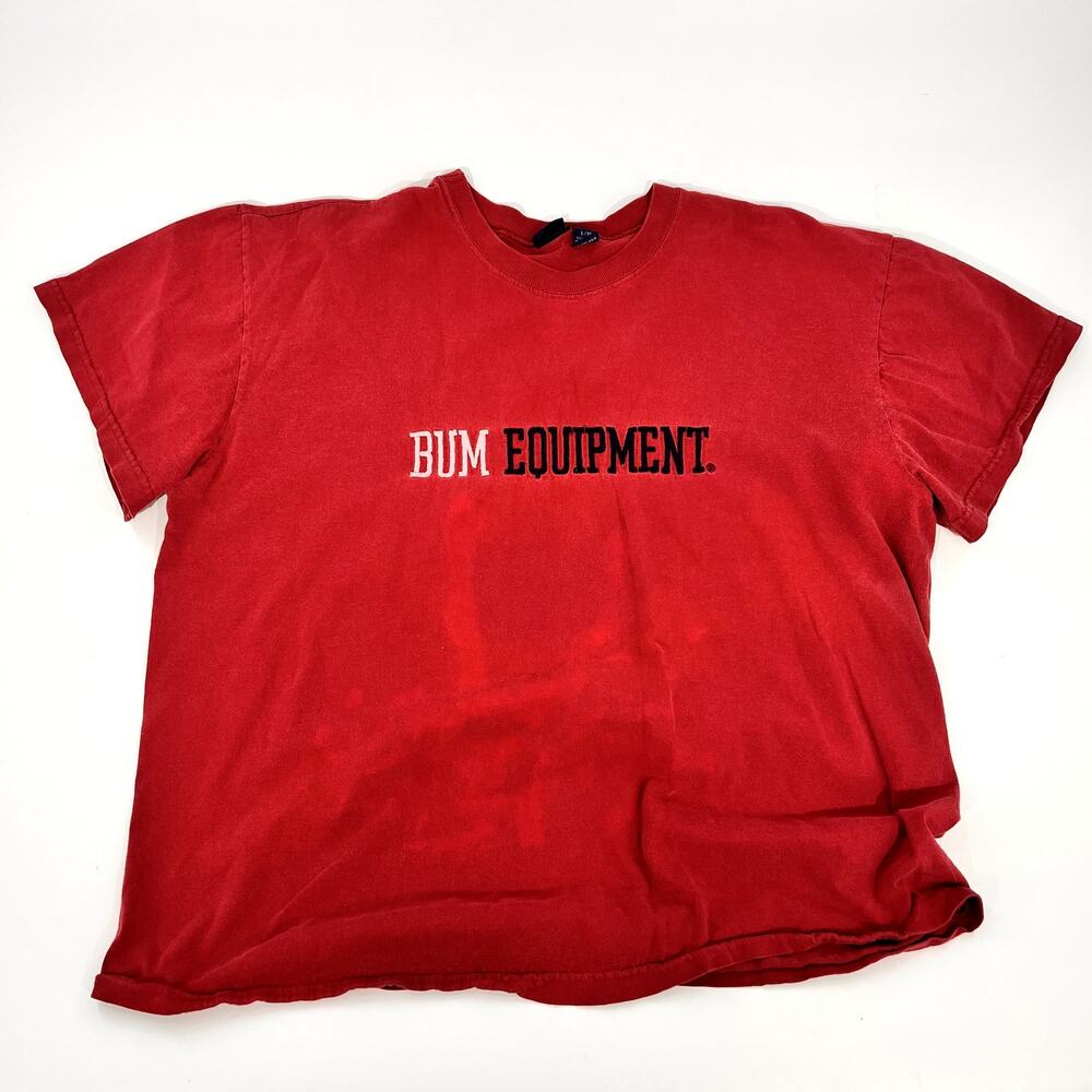 vintage 90s 2000s women's unisex L/XL cotton crew neck tee red embroidered Bum